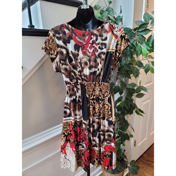 Cristinalove Dress Womens Large Brown Red Floral Print V Neck Short Sleeve - Picture 8 of 12